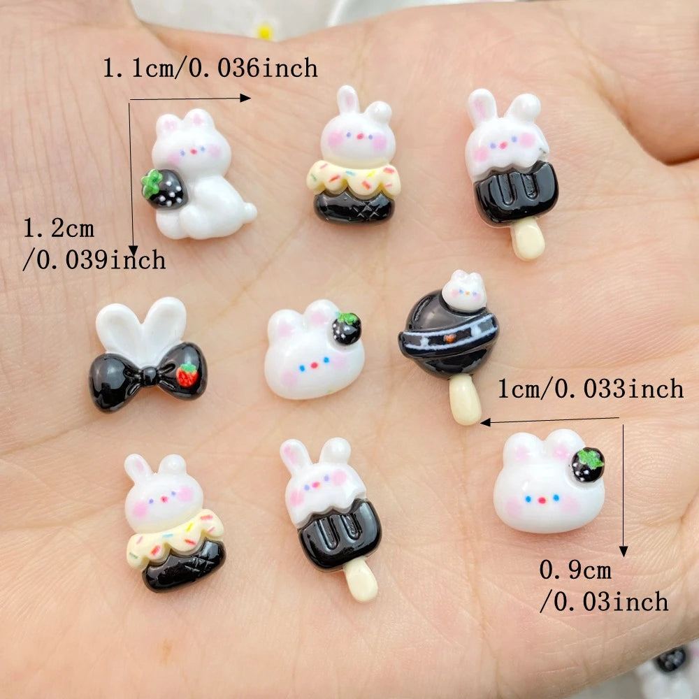 20Pcs Mixed Nail Art Resin Cartoon White Rabbit Series Designer Charms Rhinestones DIY Craft For Nail 3D Decorations Jewelry