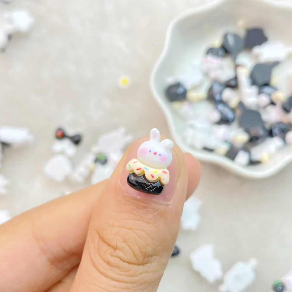 20Pcs Mixed Nail Art Resin Cartoon White Rabbit Series Designer Charms Rhinestones DIY Craft For Nail 3D Decorations Jewelry