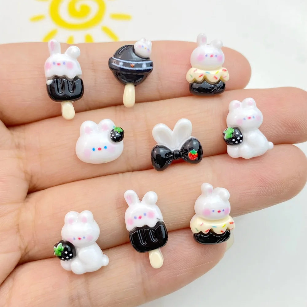 20Pcs Mixed Nail Art Resin Cartoon White Rabbit Series Designer Charms Rhinestones DIY Craft For Nail 3D Decorations Jewelry